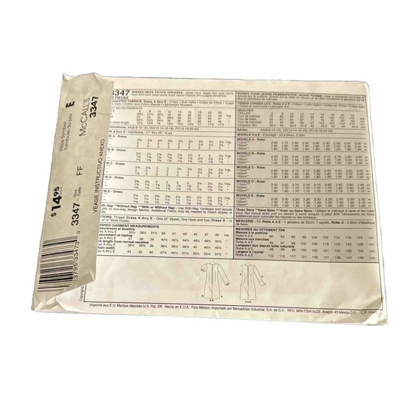 McCall’s 3347 Sewing Pattern Sizes 16 - 22 Dresses NEW/UNCUT seamstress - Picture 3 of 3
